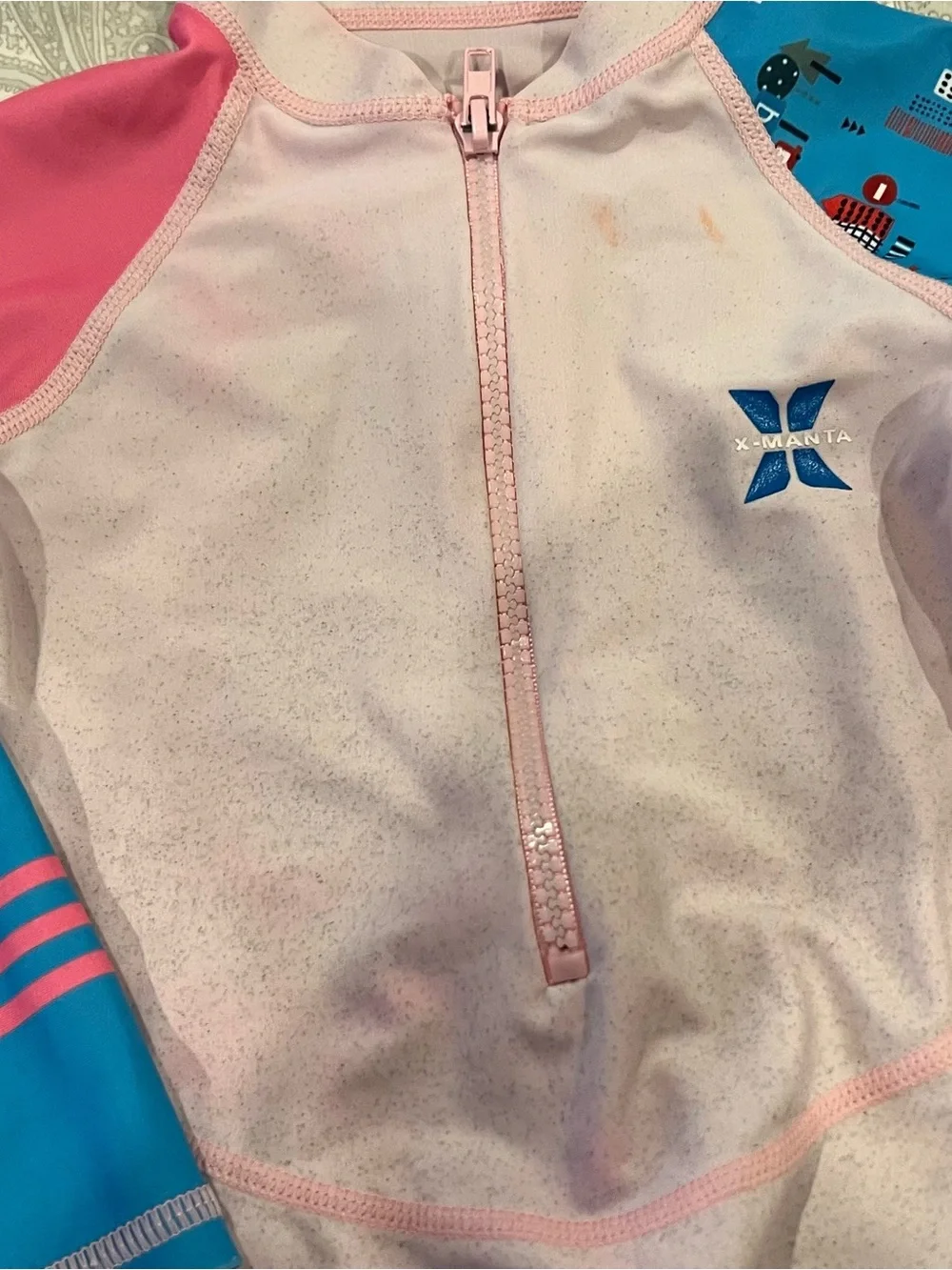 X-Manta Girl ‘s One-Piece Rashguard Swimsuit - Pink & Blue 10x30” fits 4T used